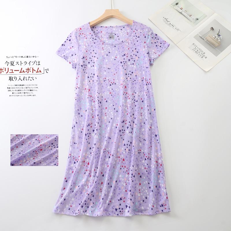Women's Short Sleeve Pullover Nightgown Casual Printed Sleepwear Home Dress Comfortable Night Dress for Women