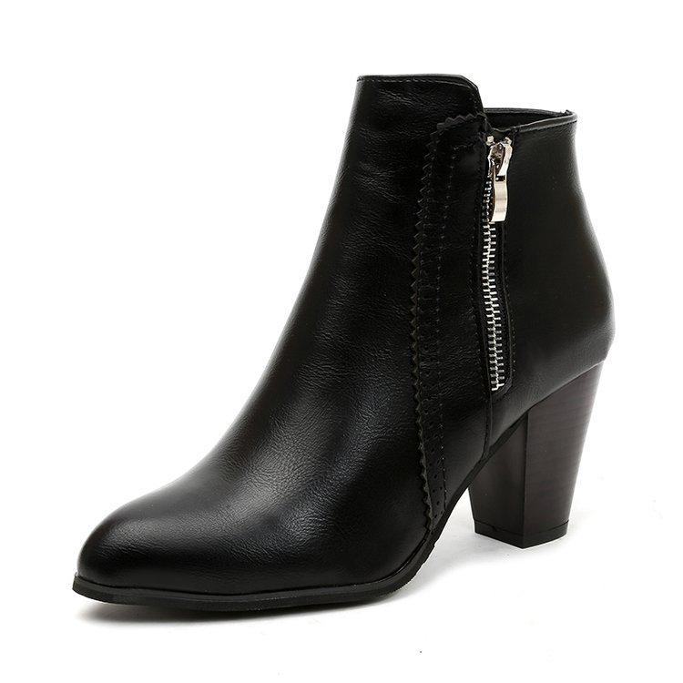 Printemps Automne Femmes Bottines Mode Bottes en Cuir PU Talon Haut 8cm Chaussures pour Dames Fermeture Éclair Latérale Bottines pour Femmes Chaussures 2024