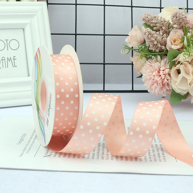 

Двухсторонний ленточный материал в горошек, сделай сам, ручная работа, материал для подарка, лента для упаковки букета, лента для упаковки подарков и цветов, тесьма champagne; 3.8cm wide 25 yards