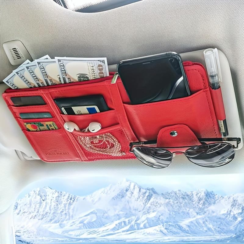 Multifunctional Car Sun Visor Organizer - Storage Bag with Zipper Pouch, Glasses Clip, and Sunglasses Holder - Car Interior Accessories