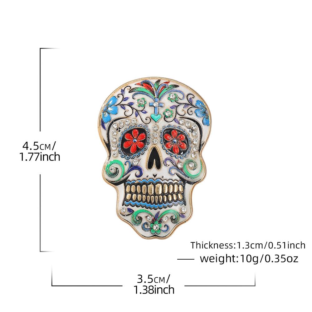 Fully Environmentally Friendly Alloy Day of The Dead Diamond Skull Brooch Mexican Style Painted Brooch Halloween