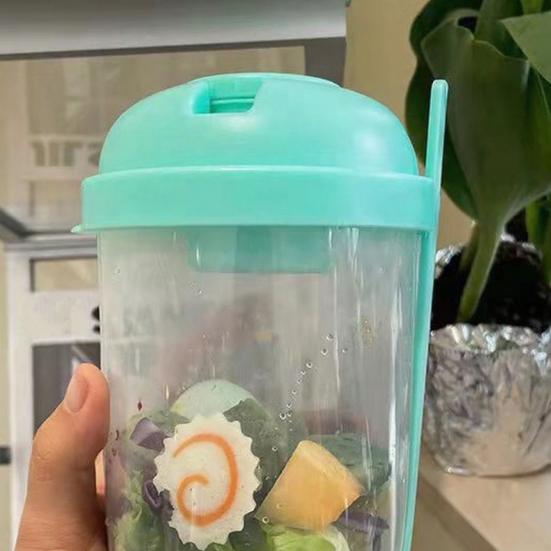 Wiederverwendbarer Salatbecher 1000ml Tragbarer Frischer Salatbehälter mit Gabel und Dressinghalter BPA-freier PP Salataufbewahrungsbecher für Mittagessen Picknick Camping