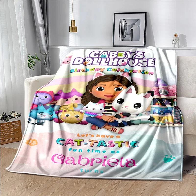 Cute Cartoon Gabby's dollhouse Throws Blanket Kids Super Soft Blankt for Sofa Travel Couch Picnic Flannel Blanket Birthday Gift
