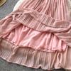Elegant Beaded Studded Halter Strapless A-line Loose Dress for Women Sweet Pink Sleeveless Lace-up Pleated Dress Holiday Summer Dress