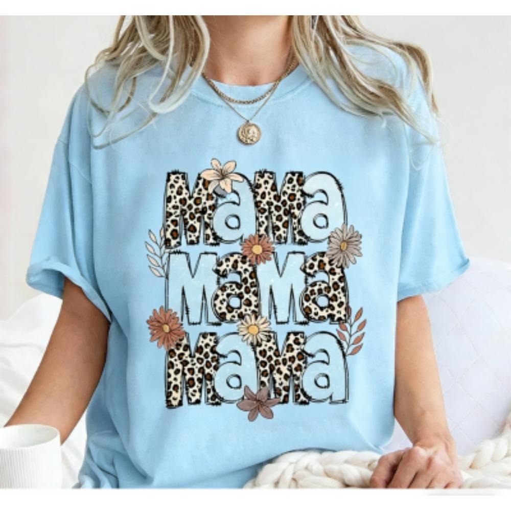 Funny Stripe Colorful Leopard Mama Print Women's Short Sleeves T-Shirt Loose Casual Summer Outdoor Street Women's Tees Tops