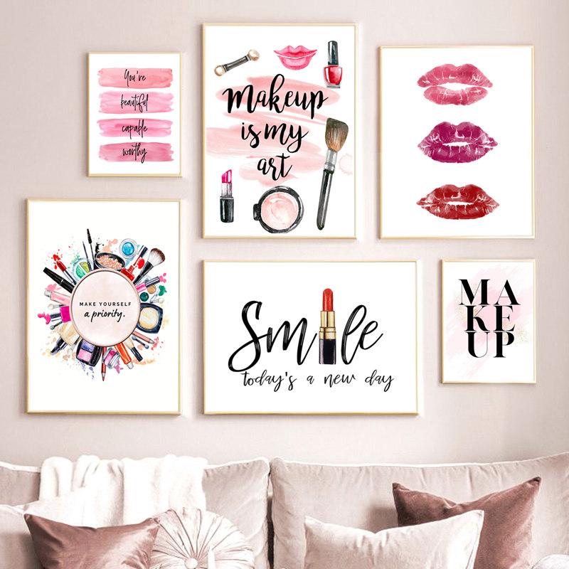 

Fashion Poster Lipstick Makeup Brushes Canvas Print Wall Art Painting Cosmetic Pictures Beauty Posters Girl Room Home Decoration 21cm×30cm NoFrame
