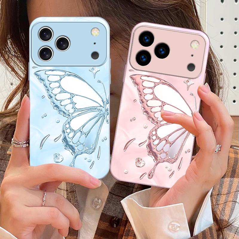 Butterfly of Ice Crystals For iPhone 17 Air 16 E 15 14 13 Plus 12 Mini 11 17 Pro Max XR Xs Max 16E 7 8 Tempered Glass Phone Case