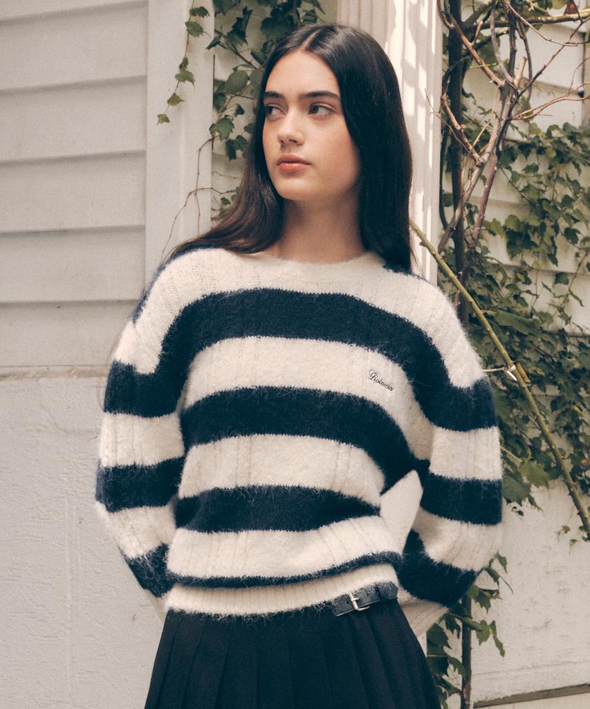 ROLAROLA Overfit Boarder Knit Nv+Iv