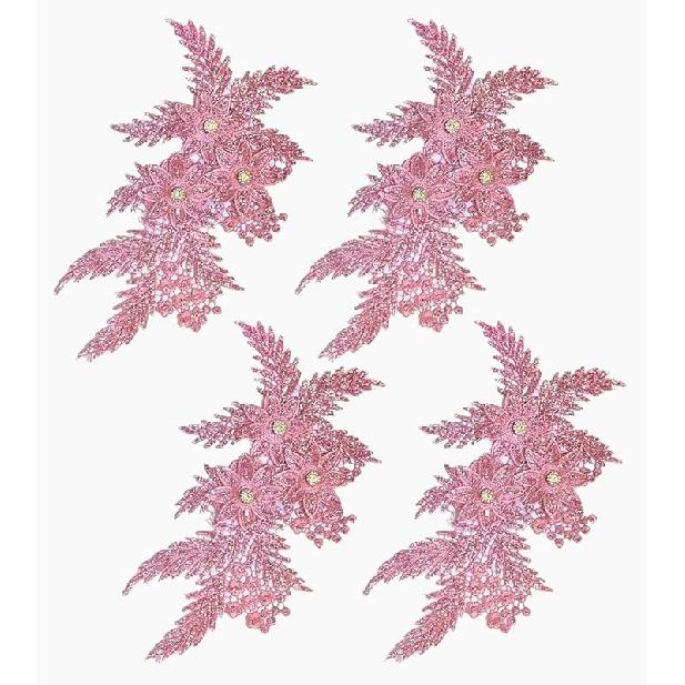 4er-Pack 3D-Blumen-Pailletten-Applikation mit Strass-Glitzer-Perlen-Stickerei, Stoff-Spitzenbesatz für Hochzeit, Brautkleid, Kleid, Tasche, Kissen