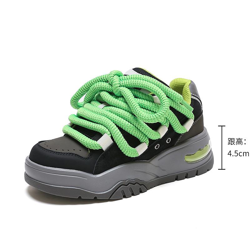 Popular ins air cushion casual board shoes contrasting colors leather little white shoes sports women's shoes versatile Korean version thick-soled he