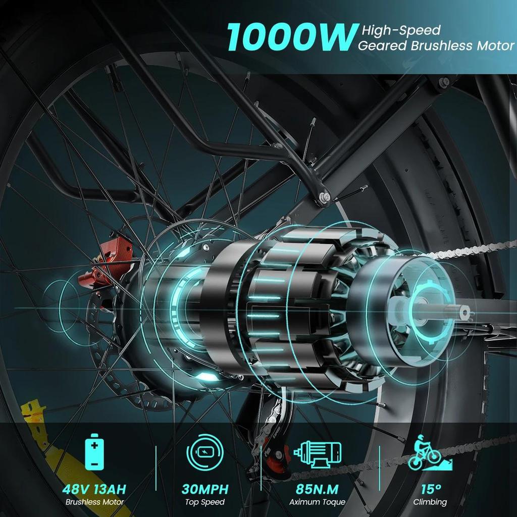 Elektrokolo AILIFE X26B 1000W Motor 26*4,0 palcové pneumatiky Elektrokolo 48V 13Ah Baterie 48km/h Maximální rychlost 100km Maximální dojezd Kotoučová brzda