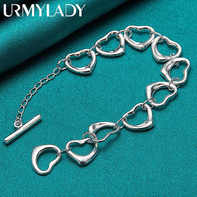 925 Sterling Silver Heart Chain Bracelet For Women Wedding Party Fashion Jewelry