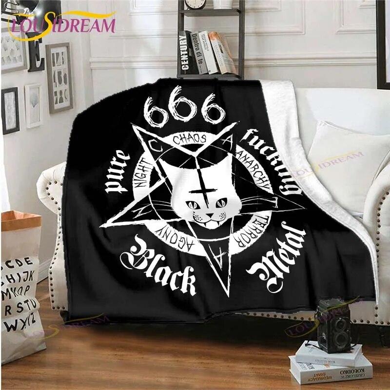 Satanic Cat 3D Printed Rectangle Blanket Flannel Wearable Blanket Unique Throw Blanket for Sofa Bed  Throw Blanket