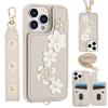 Çapraz Askılı Kart Yuvalı Cüzdan Deri Kılıf iPhone 15 16 Pro Max 14 13 12 11 XR XS 7 8 Plus SE 2026 İçin 3D Çiçekli Bilek Kayışlı Kılıf