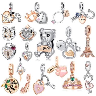 Exquisite New Products Copper Plated Rose Gold Crown Bears Eternal Love Series Dangle Charm Fit Original Bracelet Jewelry