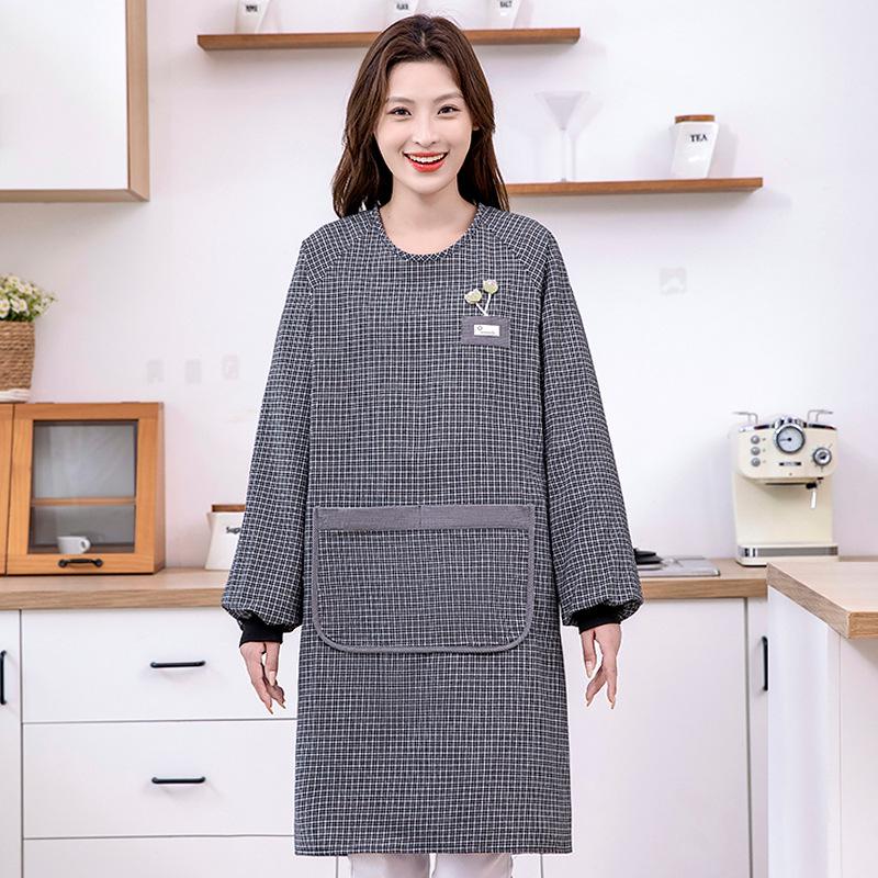 Women s Thickened Cotton Long-Sleeved Apron for Kitchen and Work Wear