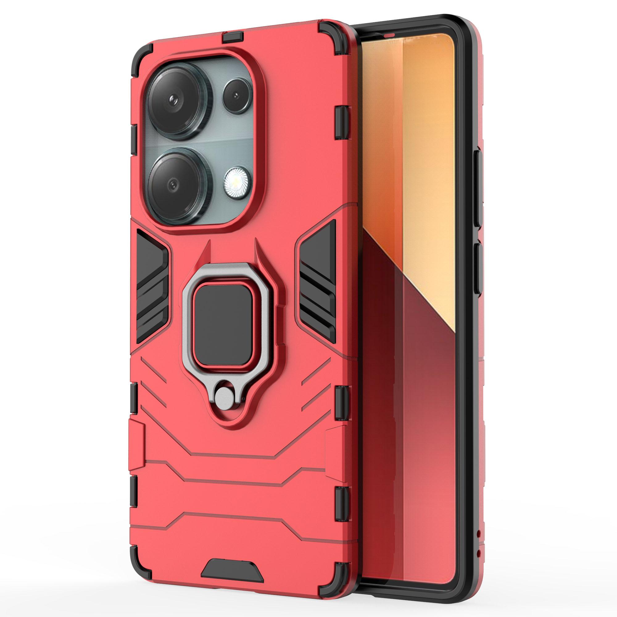 

For Xiaomi Redmi Note 13 Pro 4G/Poco M6 Pro 4G Case Anti-shock Kickstand Phone Protective Cover Red