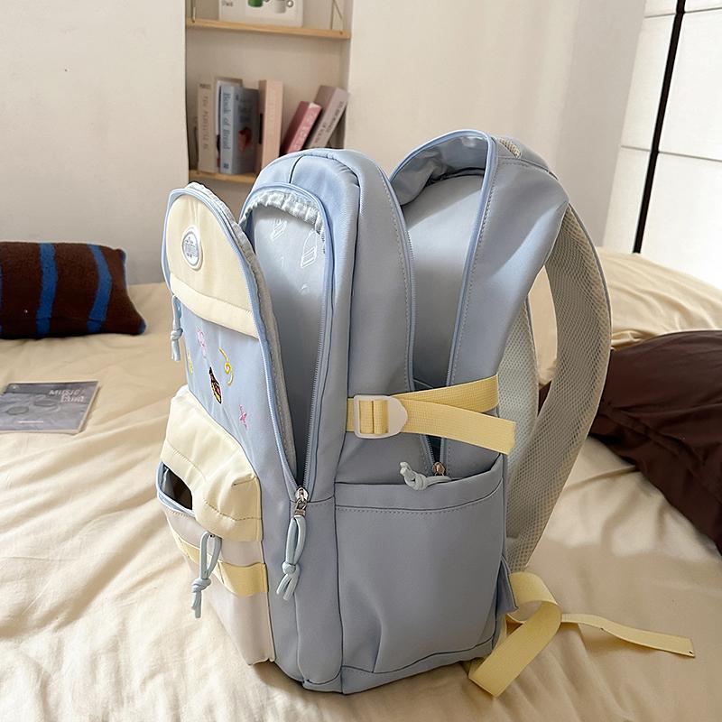 Contrast Color Girls Backpack Junior High School Student Schoolbag Lightweight Women's Backpack