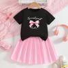 Girls' Fashionable Short Skirt Set - Summer Children's T-shirt And Pink Pleated Skirt Two-piece Set