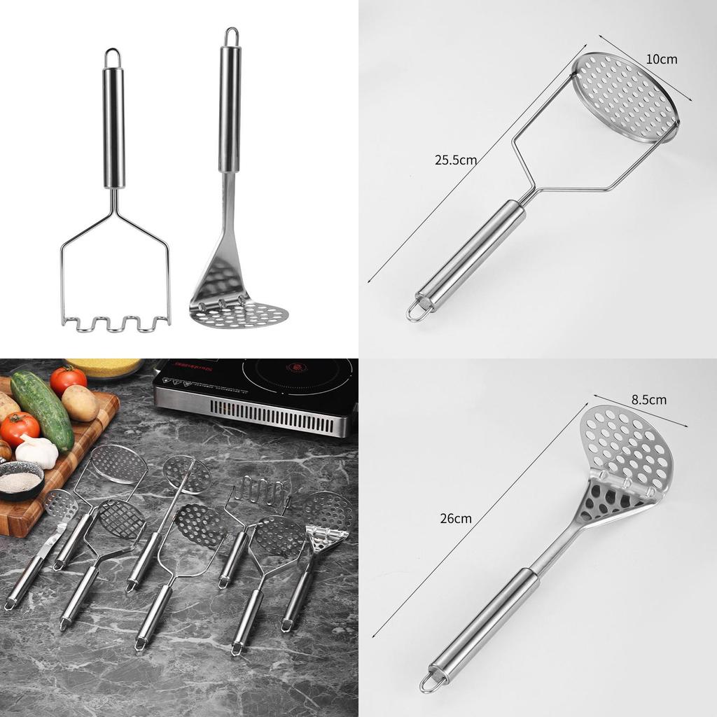 Stainless Steel Potato Masher With Round And Square Openings For Home Kitchen Use
