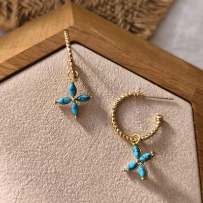 French Clover Turquoise Earrings, Fashionable Earrings