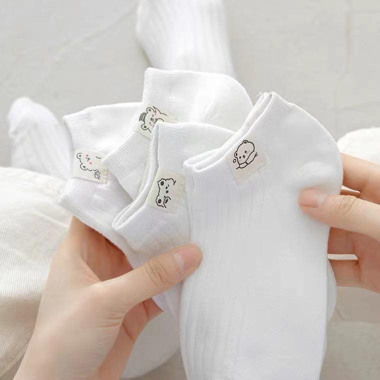 

Женские весенние и летние четырехсезонные белые простые однотонные носки с рисунком кота из мультфильма модные милые удобные носки 5pairs белый