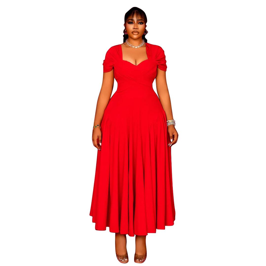 

European Plus Size Elegant Black Strapless Waist-Cinching Dress for Women - N8072 2XL красный