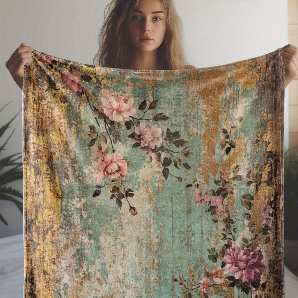 1 Coperta Floreale Chic, Decorazione a Tema Vintage, Perfetta per Soggiorno e Camera da Letto, Calda Coperta per Estetica Casa Retrò