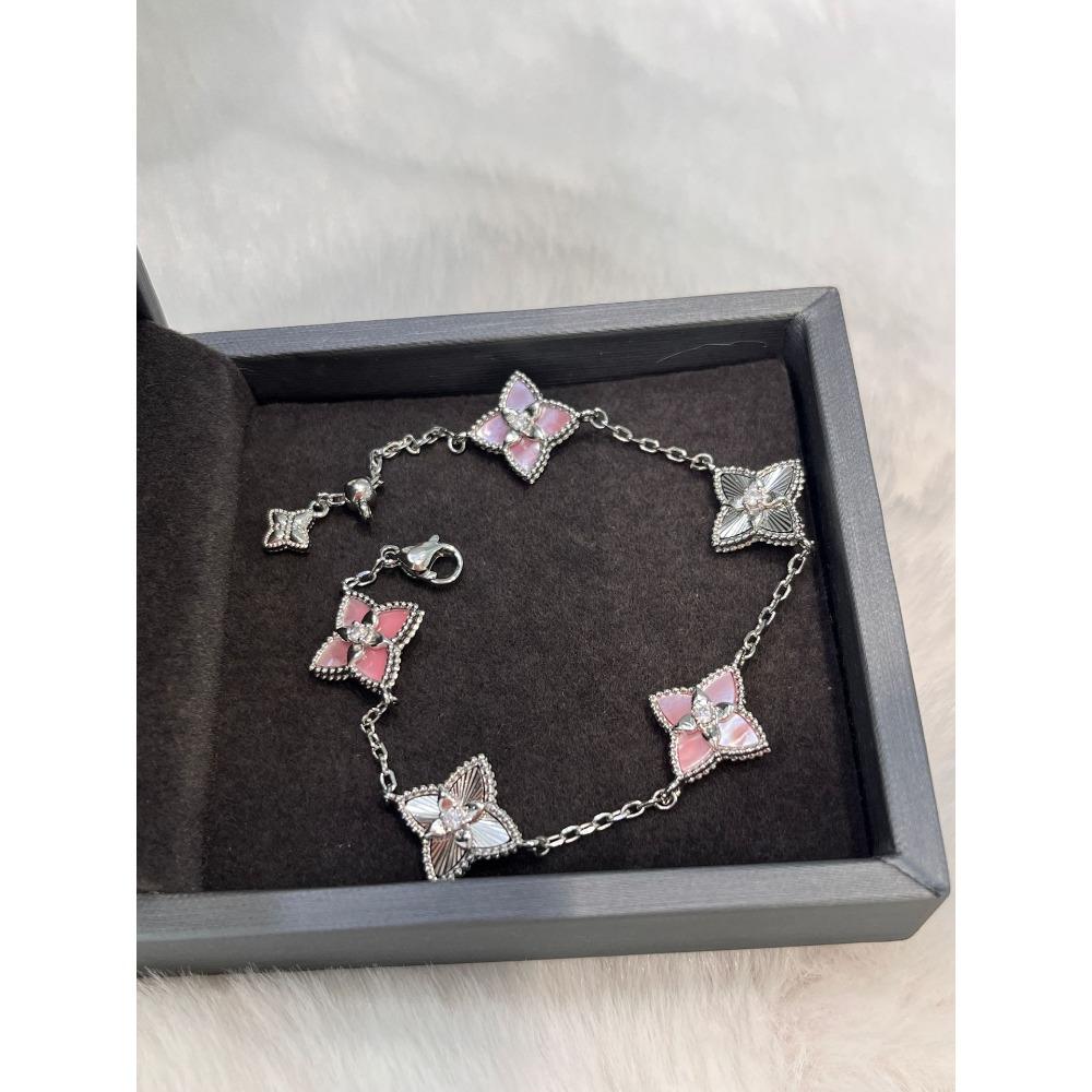 Purple Chalcedony Laser Four-leaf Clover Five-flower Bracelet Retro Palace Style Sweetelegantnew Arrival Women's Bracelet