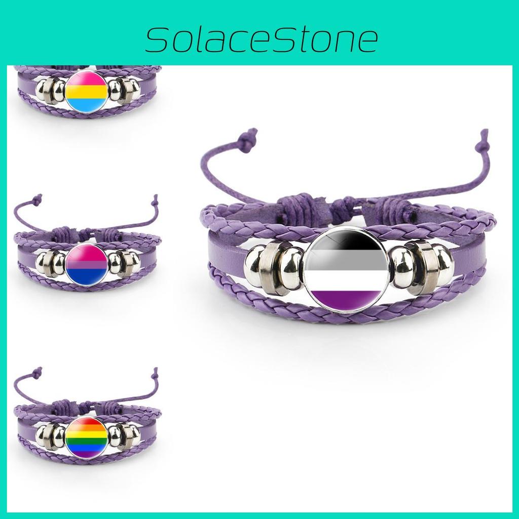 Einzigartiges lila Lederarmband mit Regenbogenflaggen-Zeit-Edelstein für Männer und Frauen