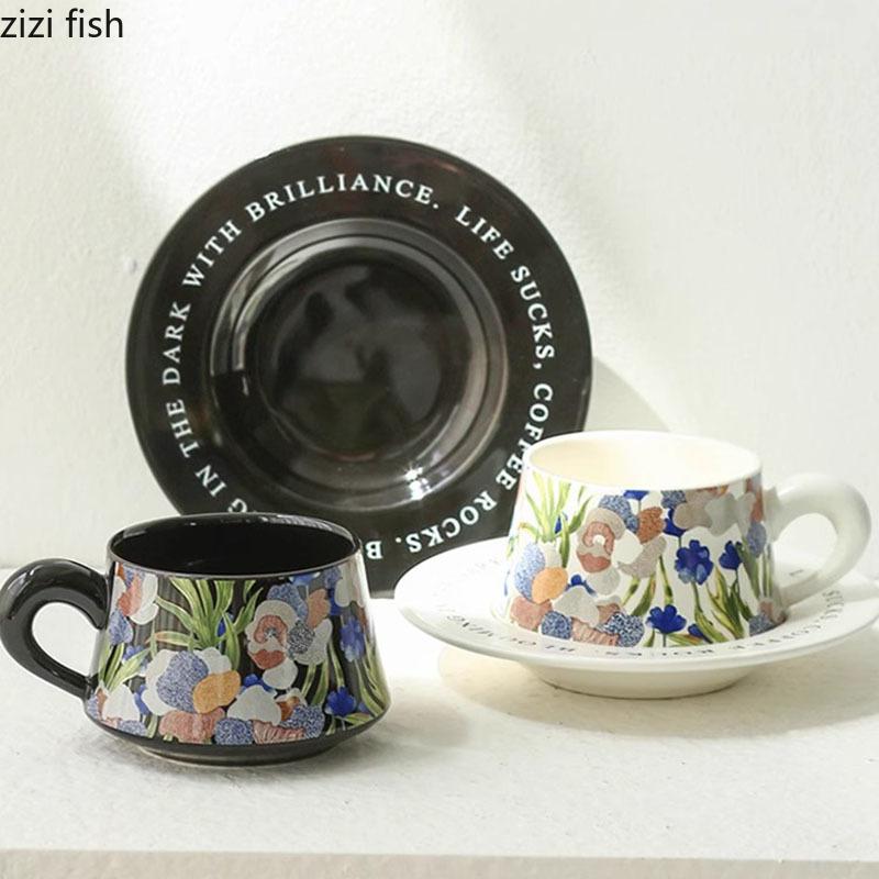 Vintage Floral Pattern Ceramic Dining Plate Steak Plate Dessert Plate Sushi Plates Mug Set Bread Basket Specialty Tableware