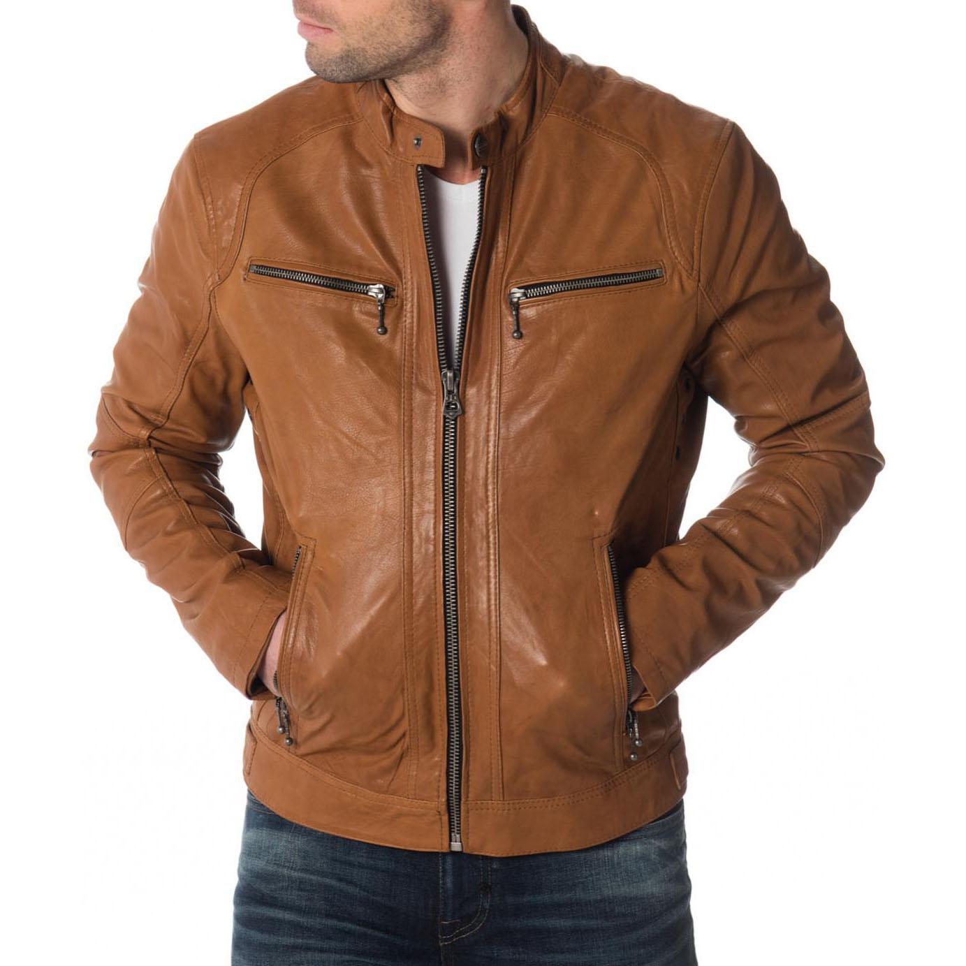 

SkinOutfit Men s Genuine Lambskin Brown Leather Jacket Stylish Motorcycle Bomber Biker Outerwear MJ 238 XXL коричневий