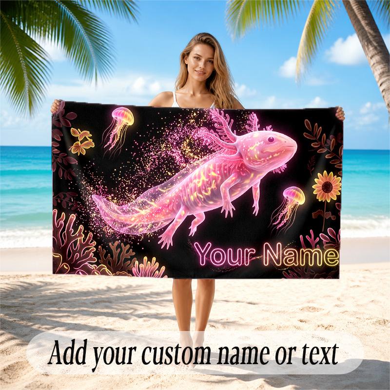 Underwater Fish Theme Quick Dry Beach Towel Custom Name Text Print Large Sand Resistant Towel Beach Vacation