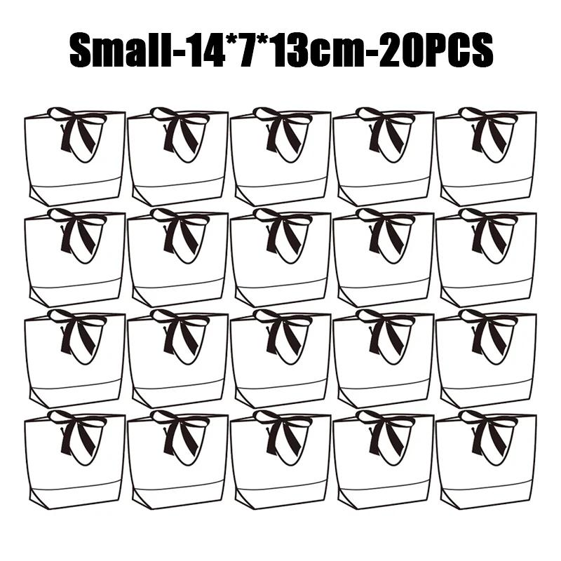 50pcs Ribbon Bow White Paper Tote Gift Bags with Handles Shopping Party Wedding Party Birthday Retail Bags