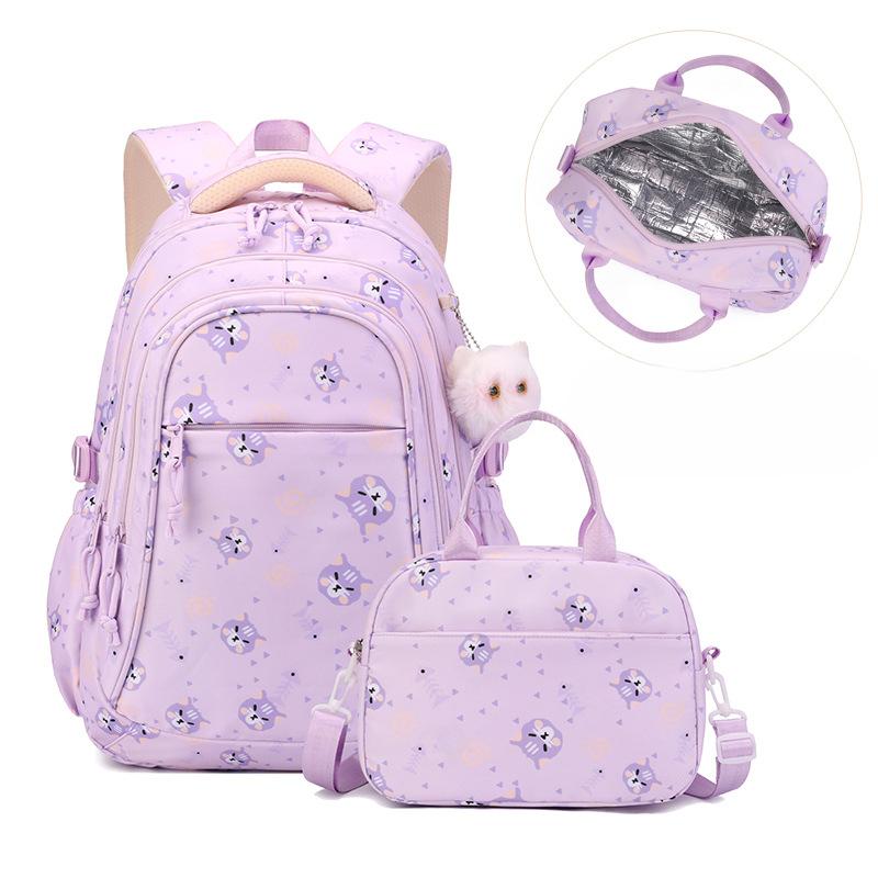 New Kitten Pattern Junior High School School Bag Girl Two Piece Set Elementary School Middle School Students Backpack Large Capacity
