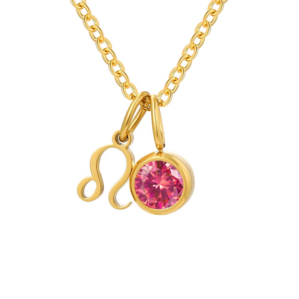 eManco Zodiac Rune Necklace with Rhinestone Birthstone in Stainless Steel