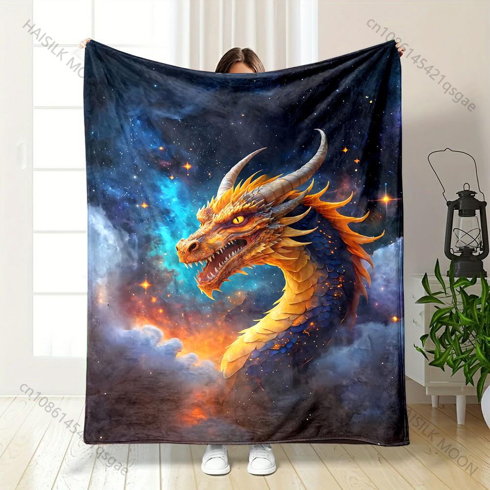 

1PC Dragon in the starry sky Print Adult Children Warm Blankets Home Travel Car Soft and Comfortable Suitable for all seasons 75x90cm