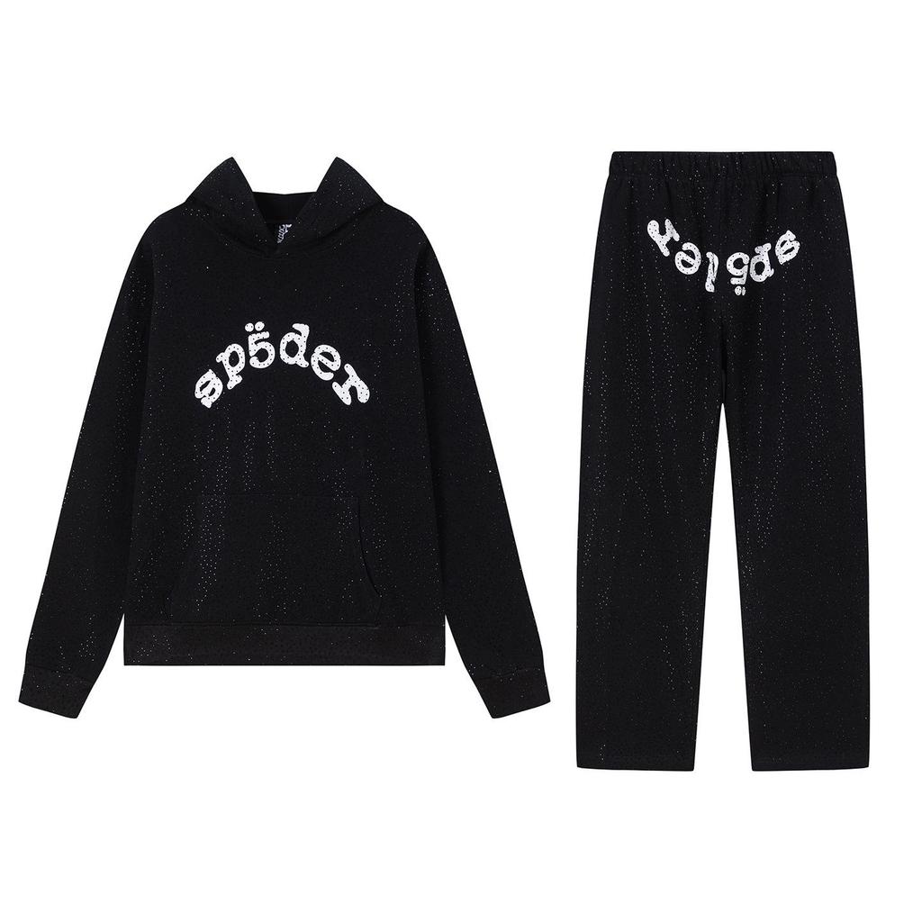 SP5der Spider Web Plus Velvet Hoodie & Sweatpants Set - Unisex Trendy Streetwear