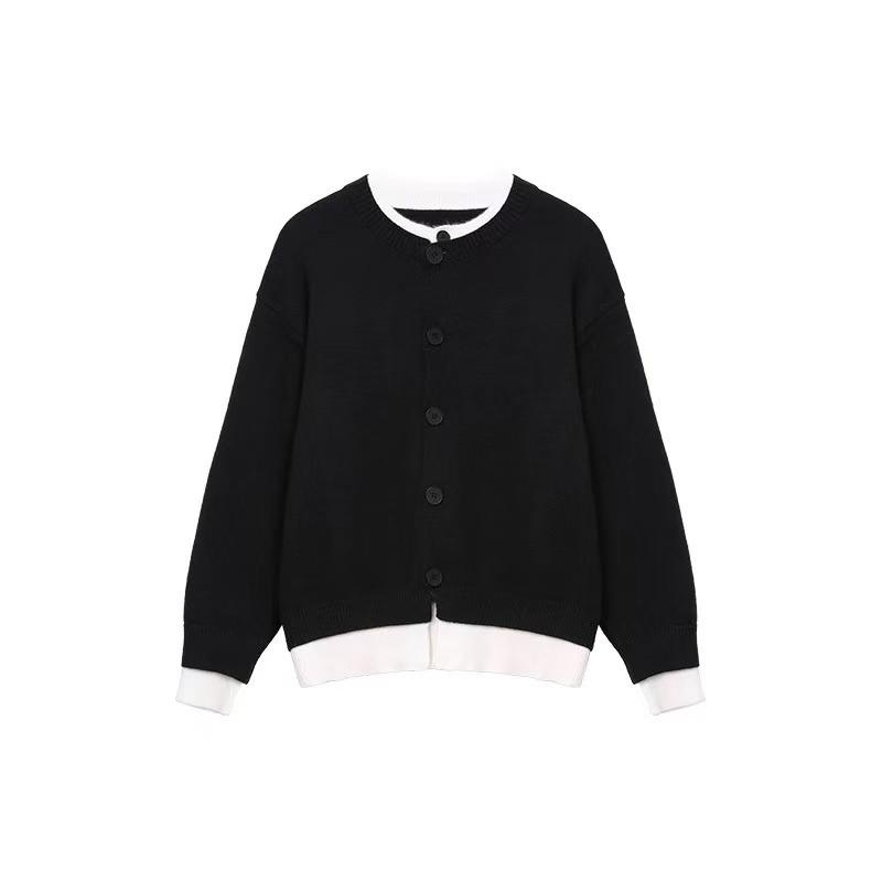 Unisex Retro Academy Style Faux Two-Piece Cardigan for Autumn/Winter - Relaxed Knitwear Trend.