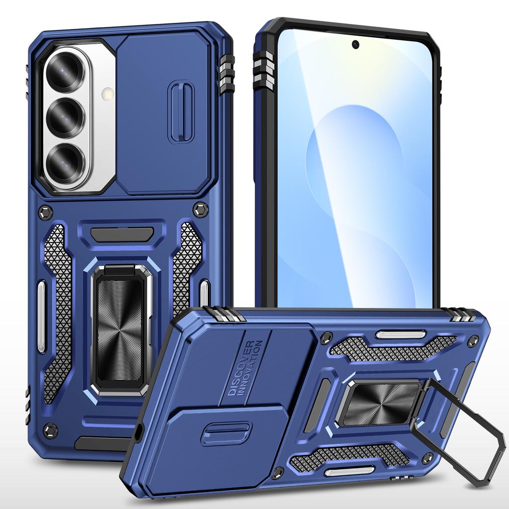 For Samsung Galaxy S26 Case Kickstand Slide Lens Lid PC + TPU Drop-Proof Phone Cover
