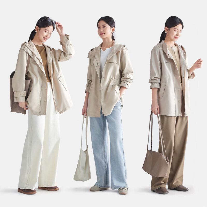 IHIMI Women s Casual Hooded Windbreaker Trench Coat M