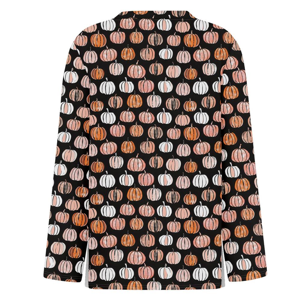 Damenmode Saumschlitz Lässig Halloween-Print Rundhals Langarm Oberteil