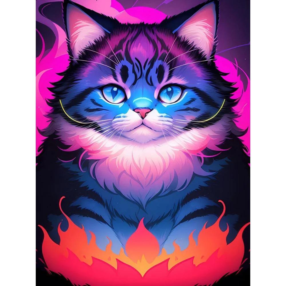 Diamond Painting Full Drill Colorful Cat Round Diamond Painting Cartoon Cute Animal Diy Diamond Mosaic Painting Home Decoration