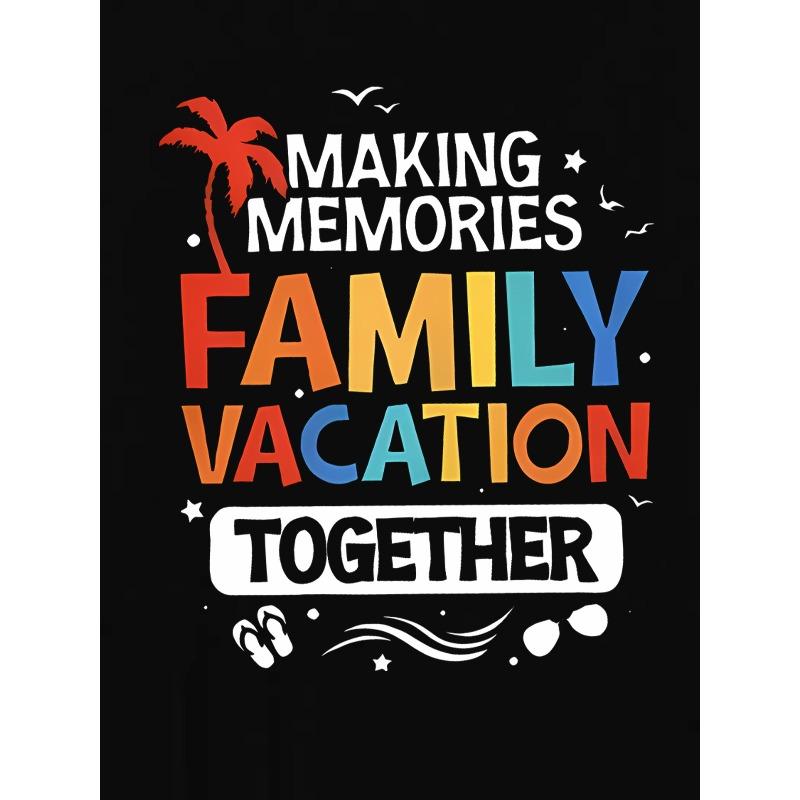 European size 1pc Women'S Casual Crew Neck T-Shirt with Colorful "Making Memories Family Vacation Together" Print, Polyester Knit Fabric