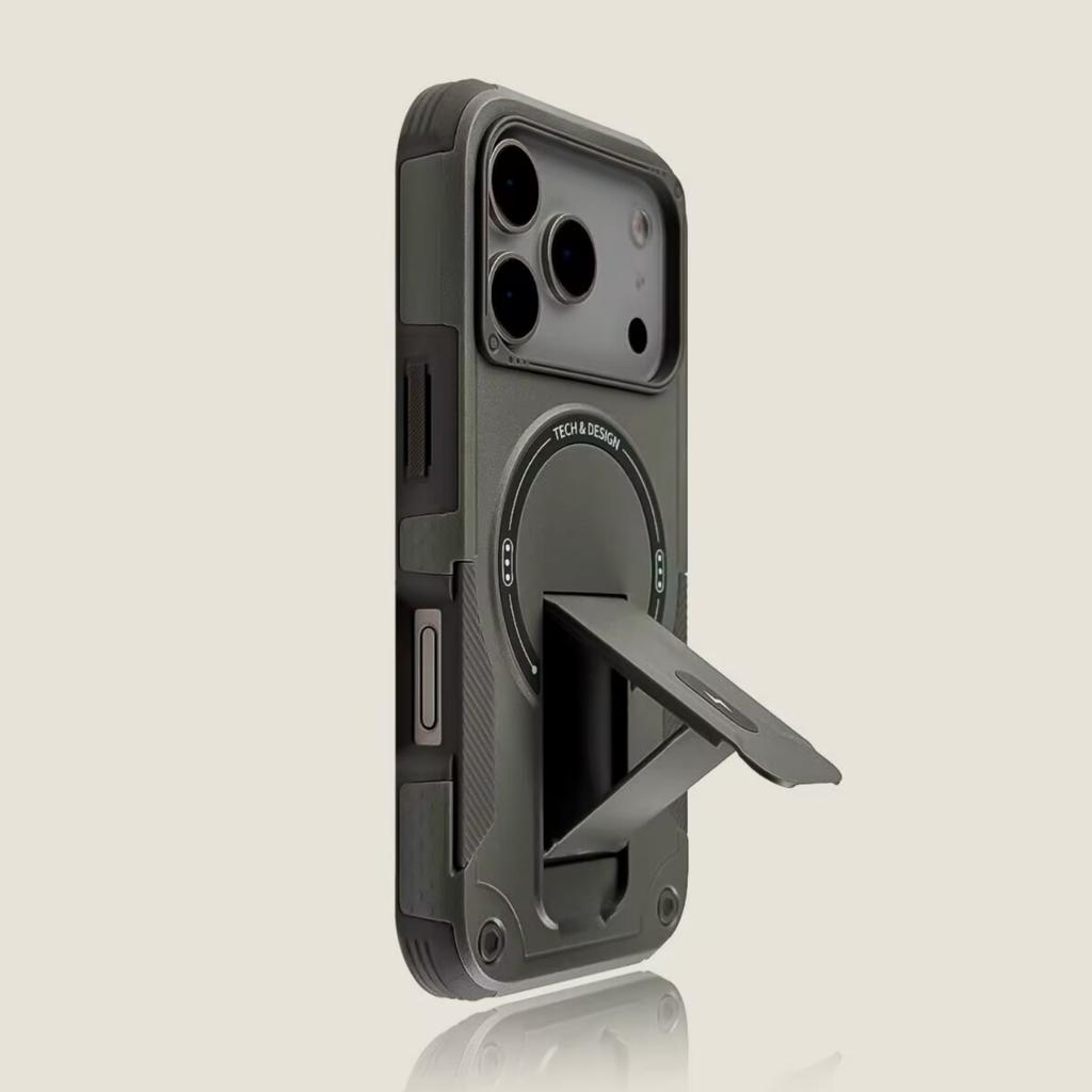 Shockproof armor Invisible Stand Bracket Magsafe Case For iPhone 17 16 15 14 13 12 Pro Max Sturdy Magnetic Wireless Charge Cover