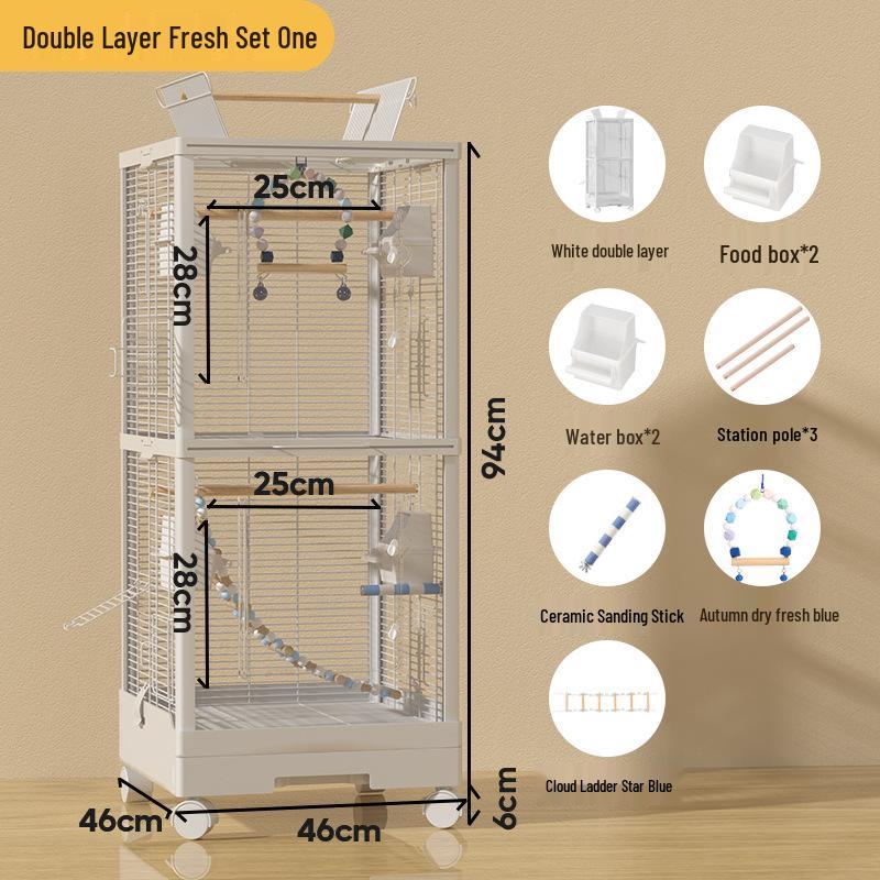 Doppelschichtiger Transparenter Vogelkäfig für Nymphensittiche und Papageien - Groß, Luxuriös, Horizontaler Drahtdesign