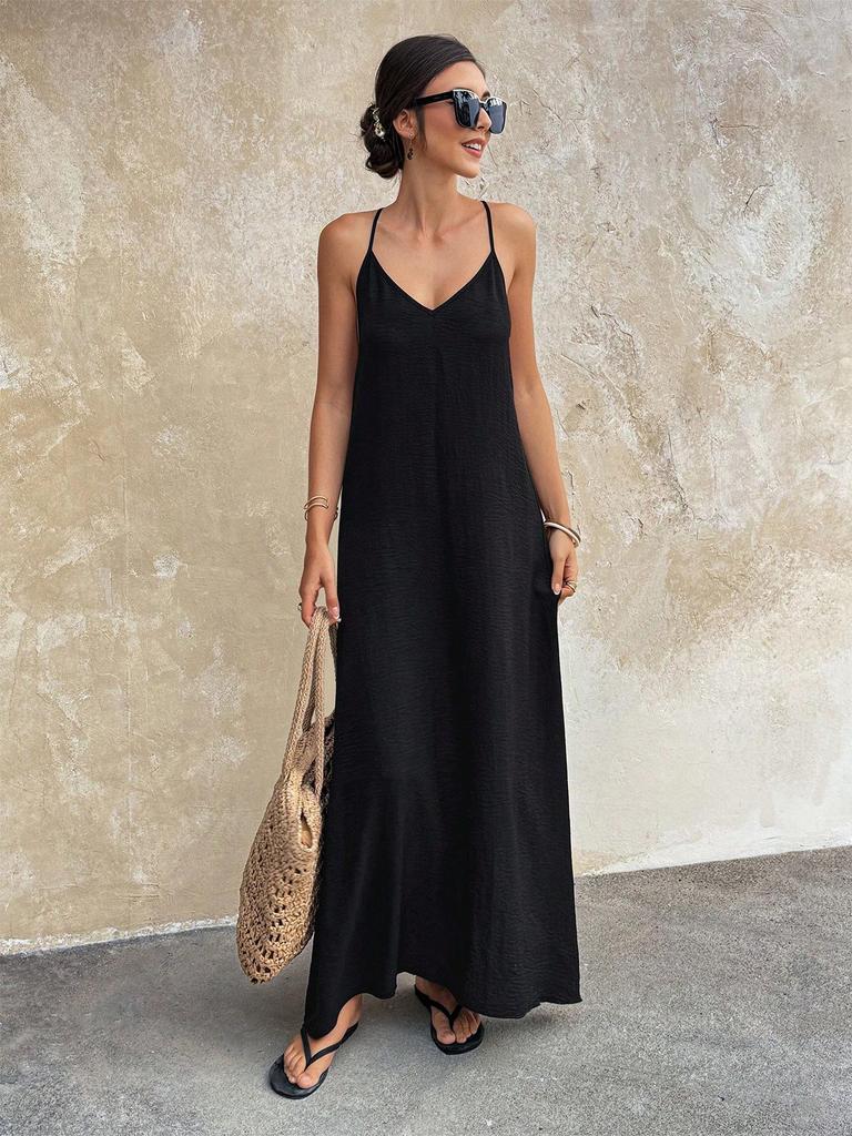 European Fashion V-neck Backless Sleeveless Spaghetti Strap Dress 2026