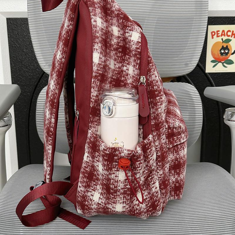 Sac à dos à carreaux rétro pour femme Sac d'école pour étudiant