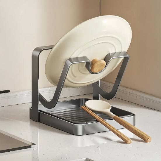Countertop Pot Lid Kitchen Organizer with Spoon Pot Lid Holder While Cooking Rest Carbon Steel