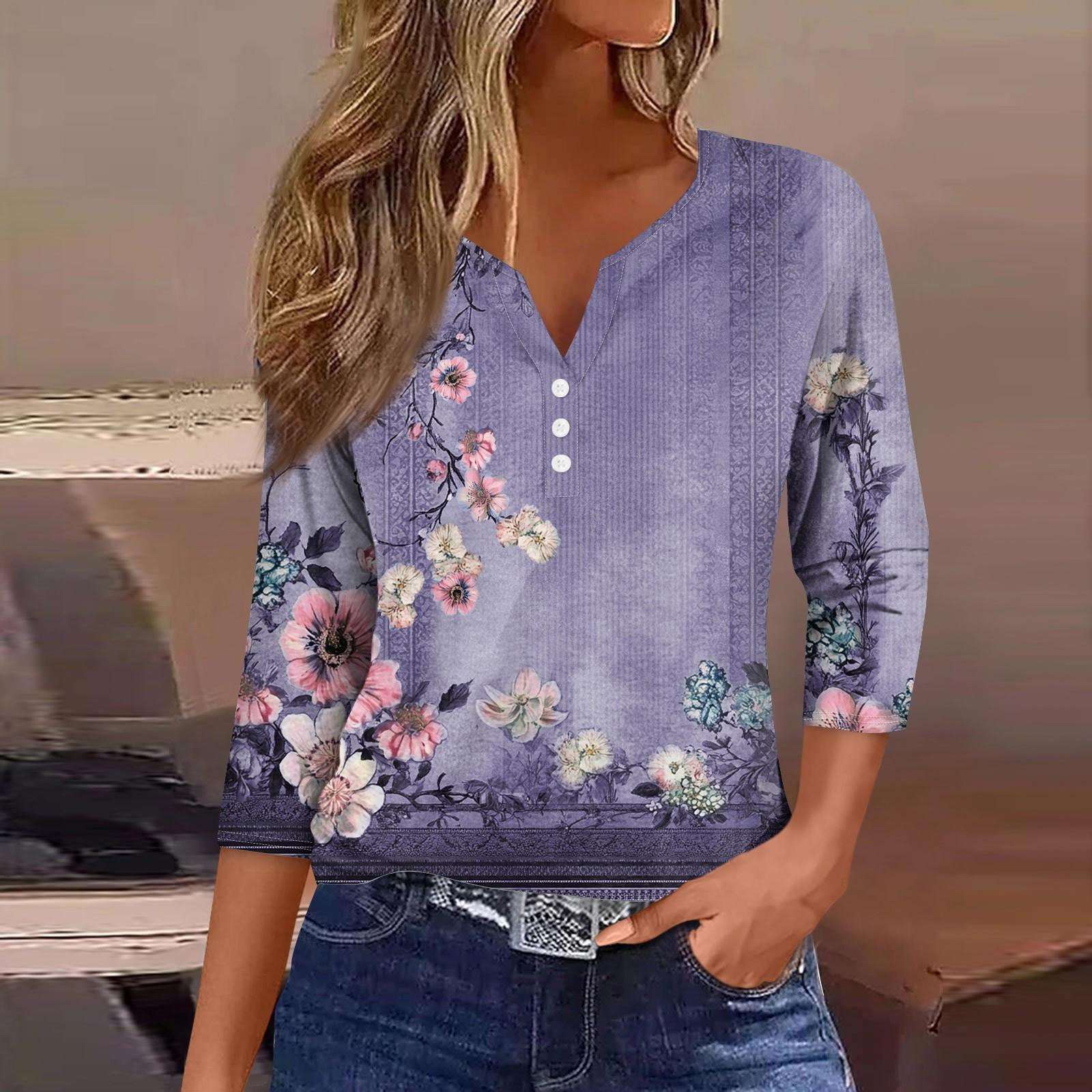 

Жіночий вільний повсякденний топ з квітковим принтом і V-подібним вирізом з рукавами «сім чвертей» Топ з V-подібним вирізом з рукавами «сім чвертей» XL